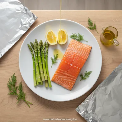 Baked Salmon in Foil Packs With Asparagus - cooking process