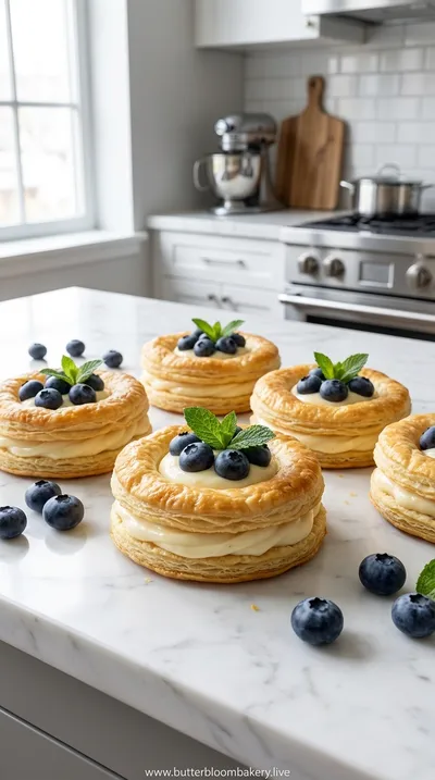 Blueberry Pastry Rings with Vanilla Cream Filling