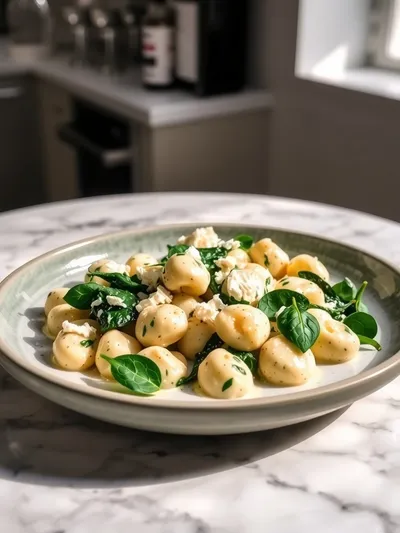 Creamy Gnocchi with Spinach and Feta - ready to serve
