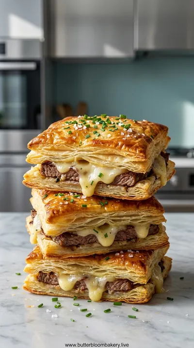 Crispy Beef and Cheese Puff Pastry Stacks