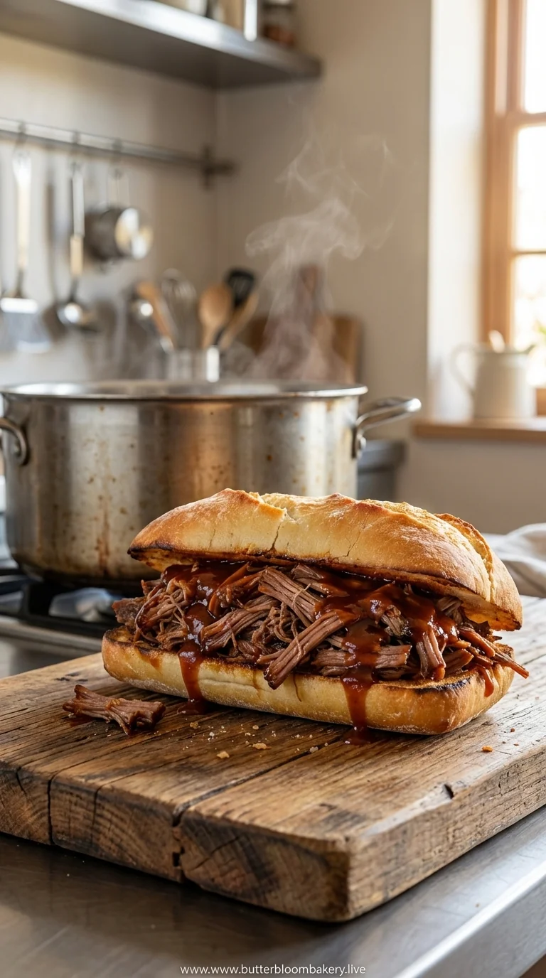 Crockpot BBQ Pulled Beef Sandwich