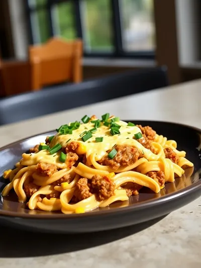Loaded Cheddar Ranch Beef and Sweet Corn Rotini Bake - ready to serve