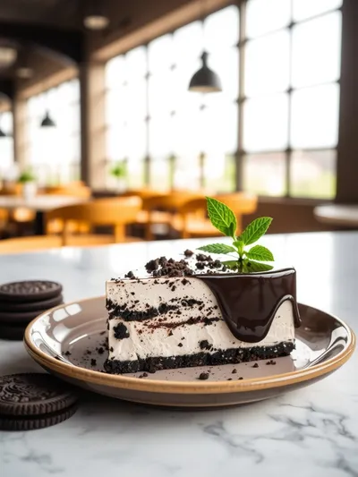 No-Bake Oreo Mousse Cake - ready to serve