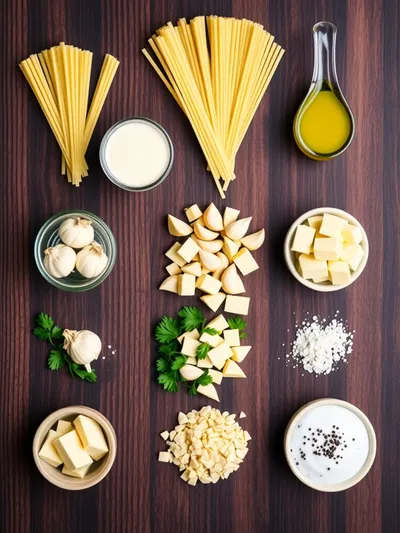 One Pot Creamy Garlic Pasta - ingredients preparation