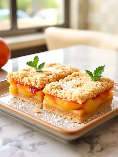 Peach Pie Crumble Bars - ready to serve