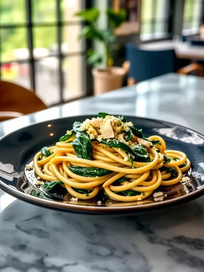 Quick Spinach Pasta - ready to serve