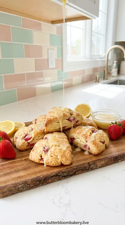 Strawberry Scones with Lemon Glaze