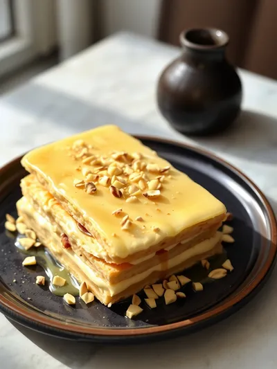 Vegan Knafeh Sweet Cheese Dessert - ready to serve